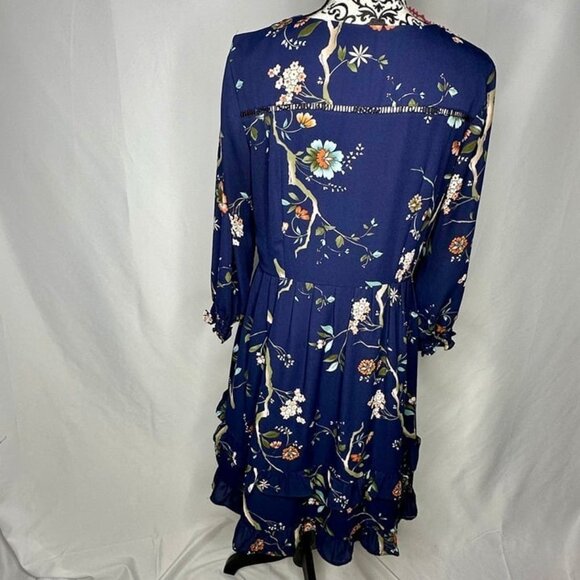 Nanette Lepore Navy Floral-Print Ruffled-Skirt Dress Size 10 - Picture 5 of 9